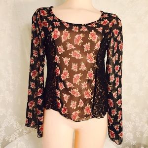 floral blouse w/black lace sides FINAL CLEARANCE