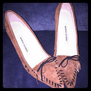 Manola Blahnik Suede Mocasain Style Pumps