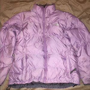 Light purple North Face puffy jacket