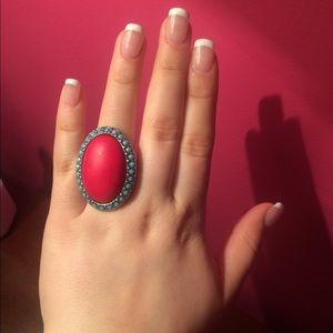 Big red and turquoise statement ring