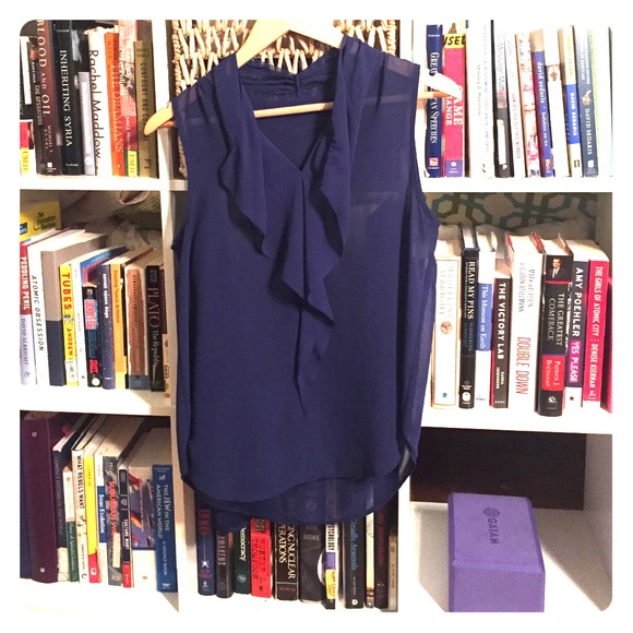 Ann Taylor Blue Sleeveless Ruffle Top