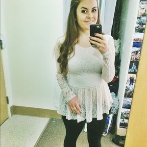 Blush Lace top with sheer peplum bottom