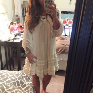 Cream Knitted Dress w /Ruffles