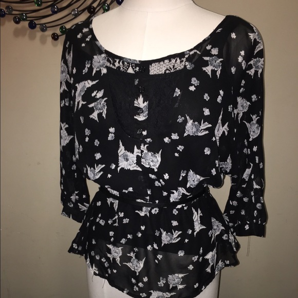 Sheer Black Printed Blouse