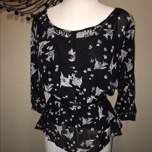 Sheer Black Printed Blouse