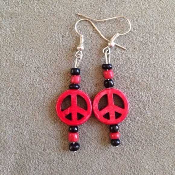 Red Peace Earrings - Picture 1 of 1