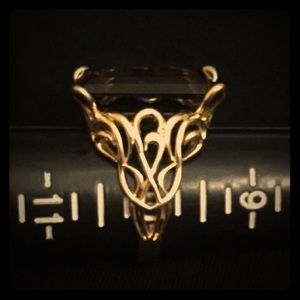 Vintage Ornate Smokey Quartz Ring Size 10