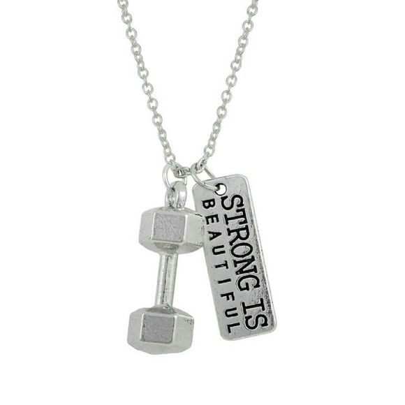 Strong Beautiful with Dumbbell Charm WOD Necklace