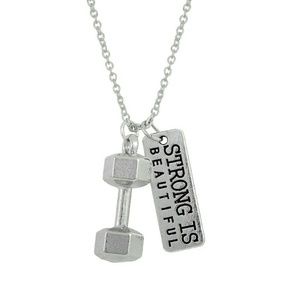 Strong Beautiful with Dumbbell Charm WOD Necklace