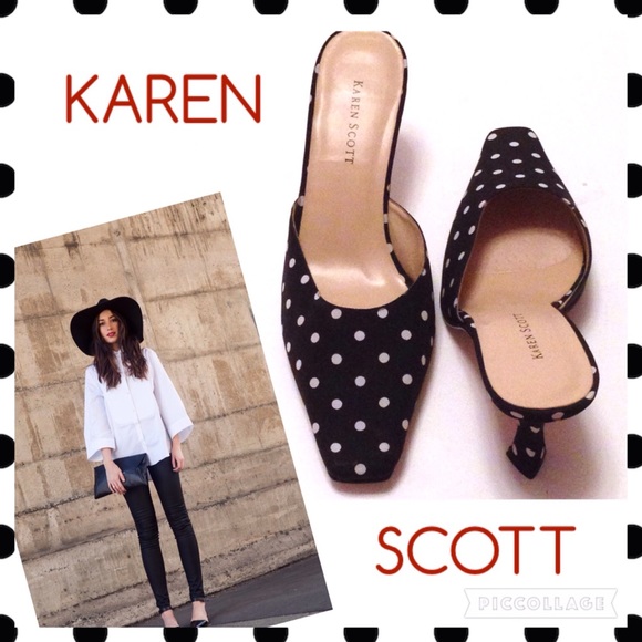 Karen Scott Shoes - ‼️SOLD‼️KAREN SCOTT B & W Polka Dotted Mules 7.5