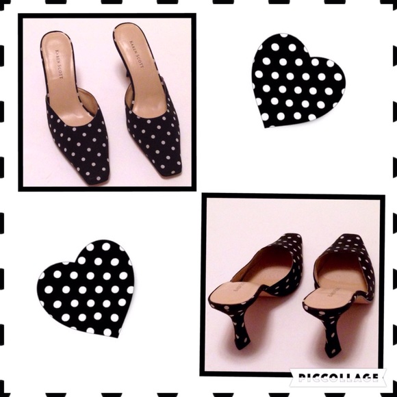 ‼️SOLD‼️KAREN SCOTT B & W Polka Dotted Mules 7.5 - Picture 2 of 4