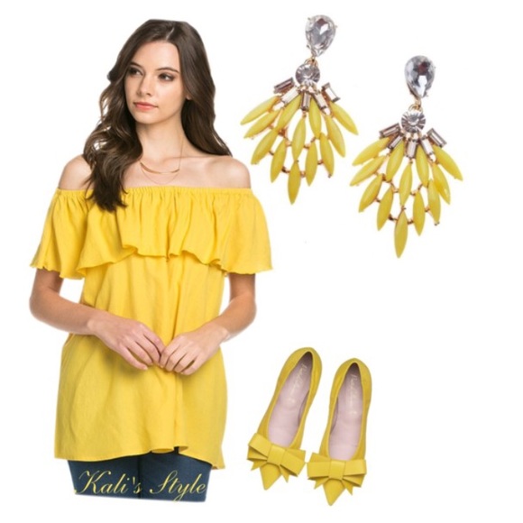 Yellow Feather Teardrop earrings