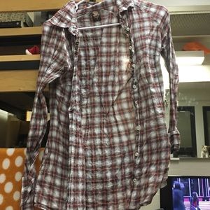 FREE PEOPLE red and brown flannel