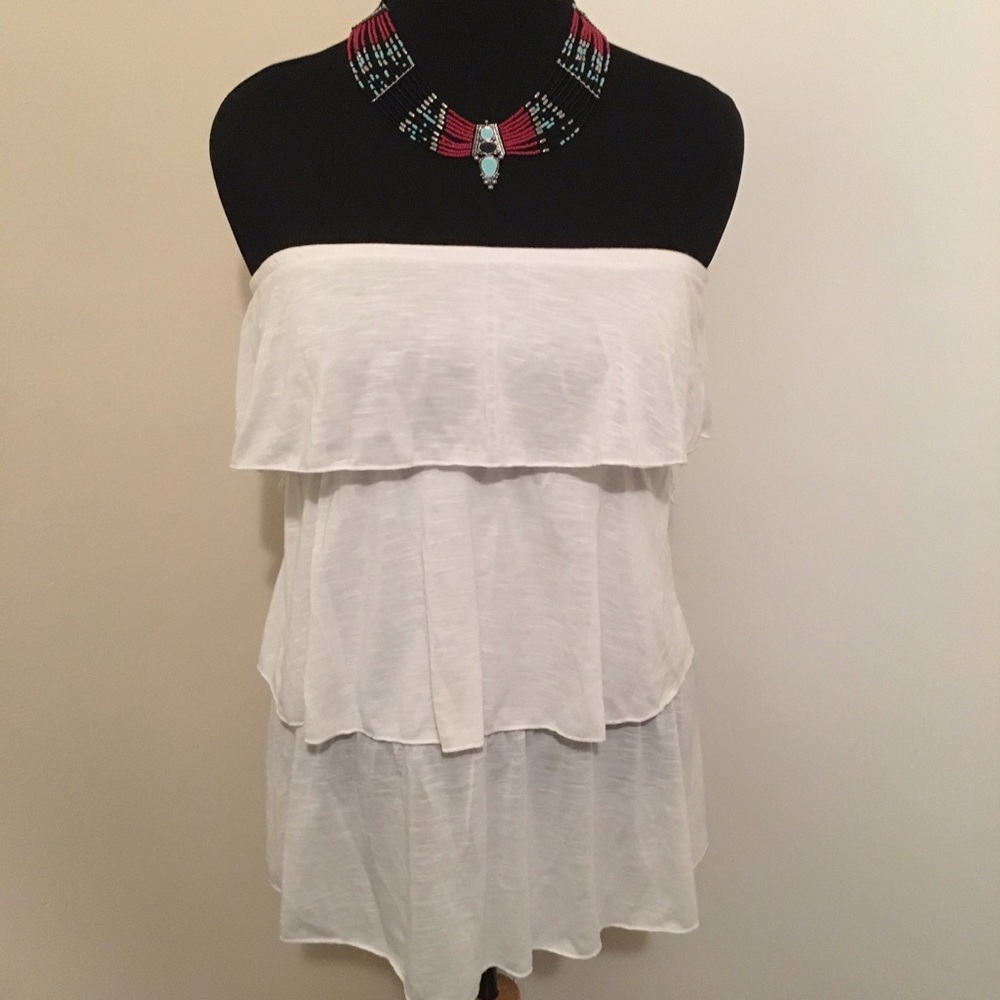 White ruffled strapless summer top!**SUMMERSALE**