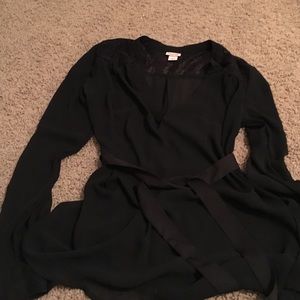 Chiffon and lace black belted tunic