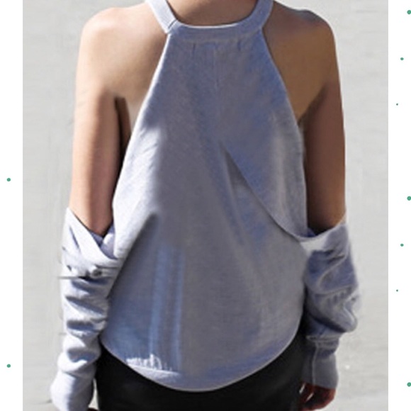 Lightweight Bare Shoulder Long Sleeve Crewneck Top - Picture 2 of 4