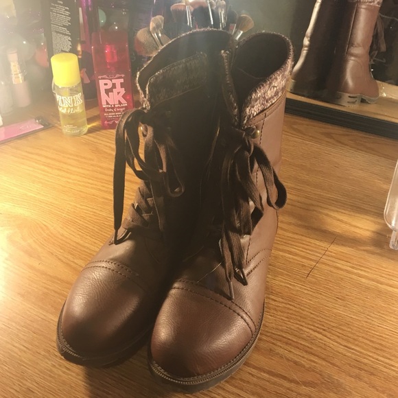 Brown combat boots