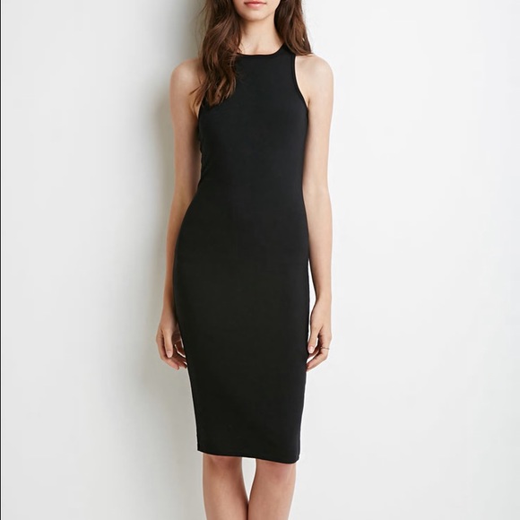 Black Midi Stretch / Bodycon Dress / F21 / Size S