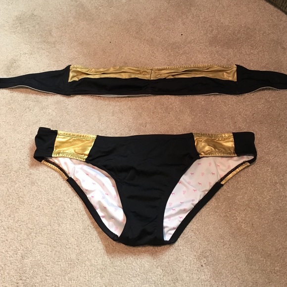 Black and Gold VS strapless bikini