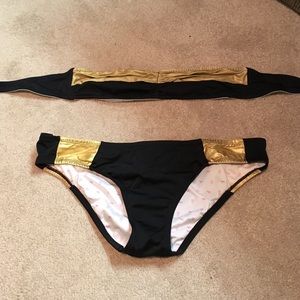 Black and Gold VS strapless bikini