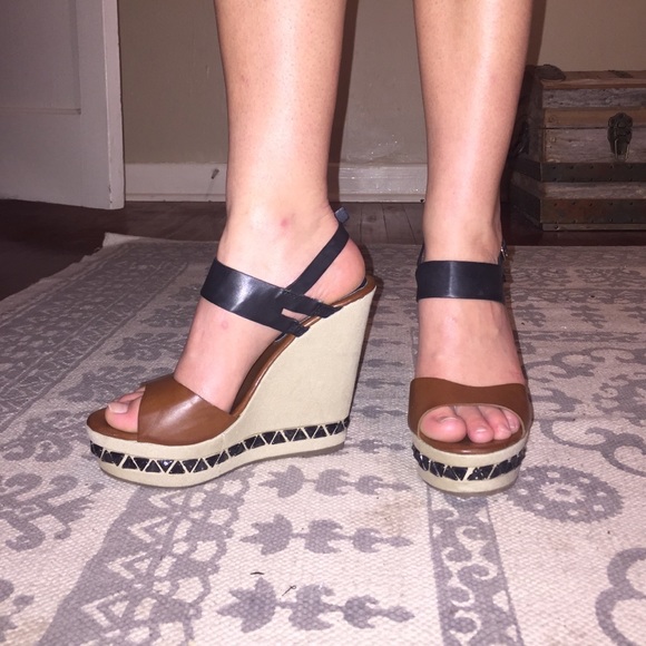 Tan and black wedges