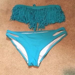 Blue fringe Bikini Set