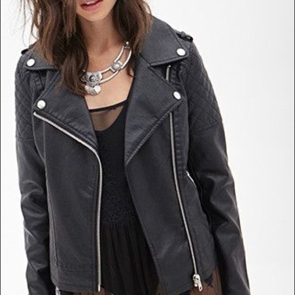 Faux Leather Biker Jacket / Black / F21 / Size S
