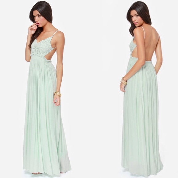 HP💕 Insta Chic Mint Backless Crochet Maxi Dress