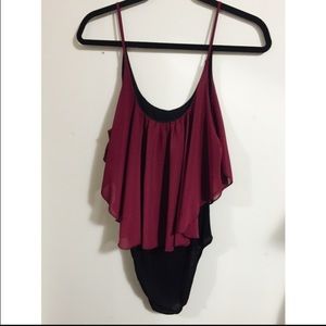 Maroon flowy body suit
