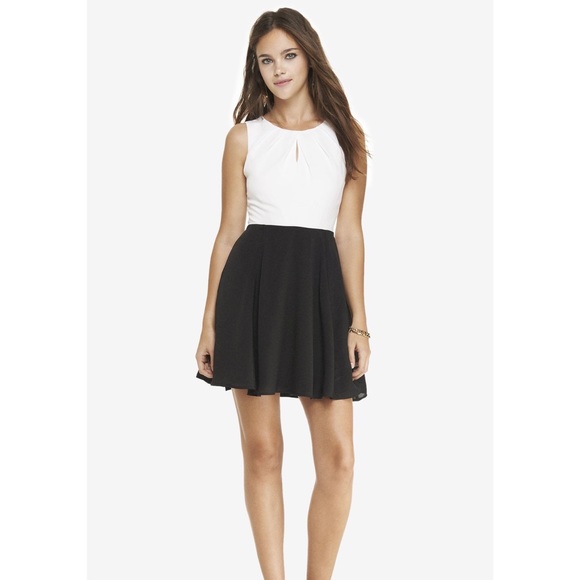 EXPRESS Color Block Pleated Fit and Flare Dress