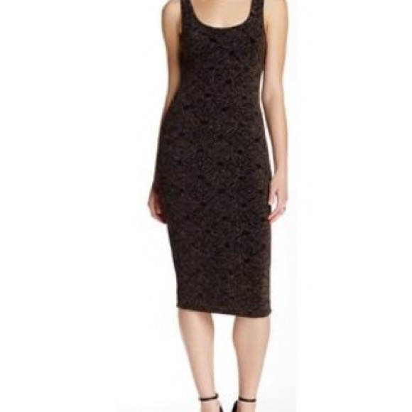 Gold and Black Midi Bodycon Dress