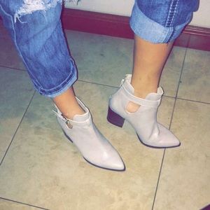 Stone Colored Booties w/ Pointy Toes & Gold Buckle