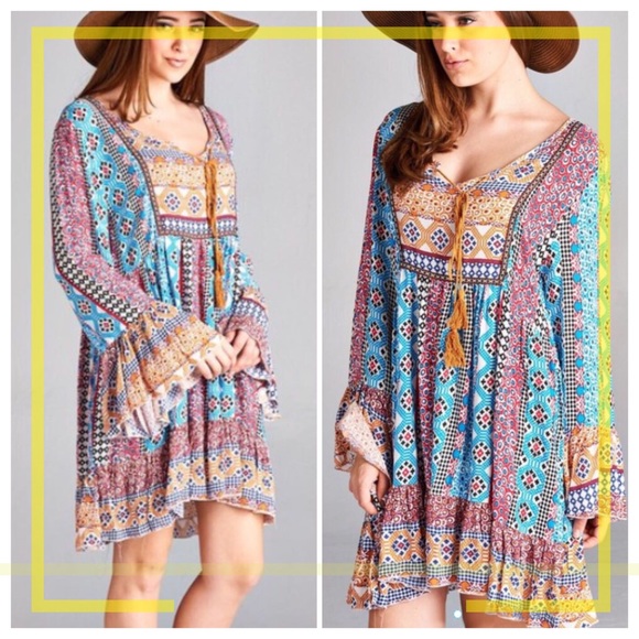 MULTI COLOR PASTEL BOHO DRESS OR TUNIC - Picture 2 of 3