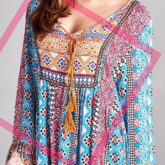 MULTI COLOR PASTEL BOHO DRESS OR TUNIC - Picture 3 of 3