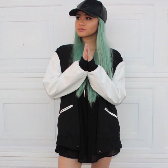 Leather black/white Baseball Jacket