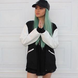 Leather black/white Baseball Jacket