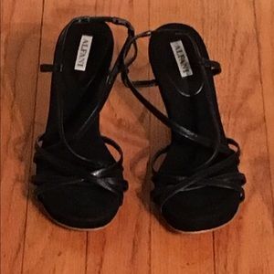 Alfani black leather strap heels