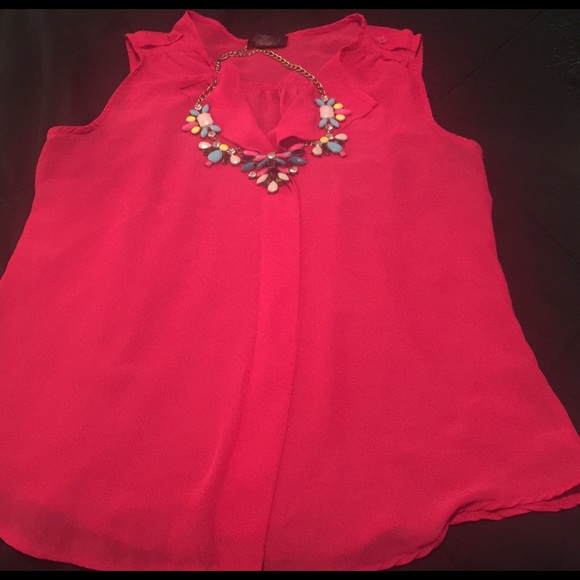 Coral sheer blouse w/ open pleat down the front! - Picture 1 of 3