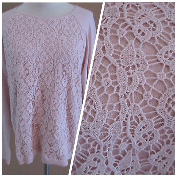 Long sleeved, soft pink, lace in front sweater