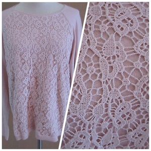 Long sleeved, soft pink, lace in front sweater