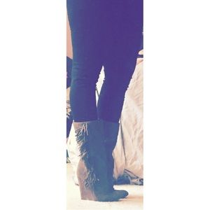 Grey suede fringe boots