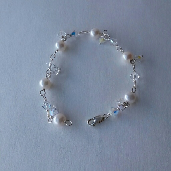 Sterling Silver Real Pearls & Crystals Bracelet