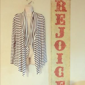 Black&white striped draped cotton cardigan