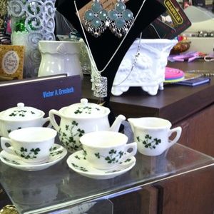 Tiny tea set with shamrocks no chips