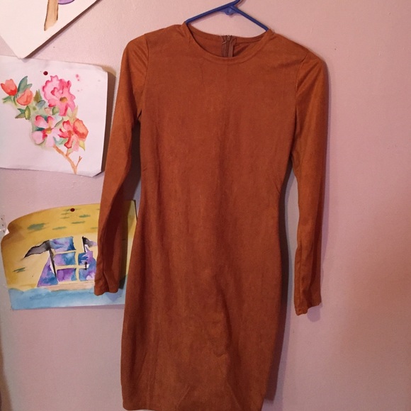 A light brown bodycon dress