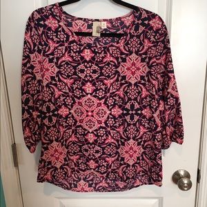 3/4 sleeve pink, blue, and navy top