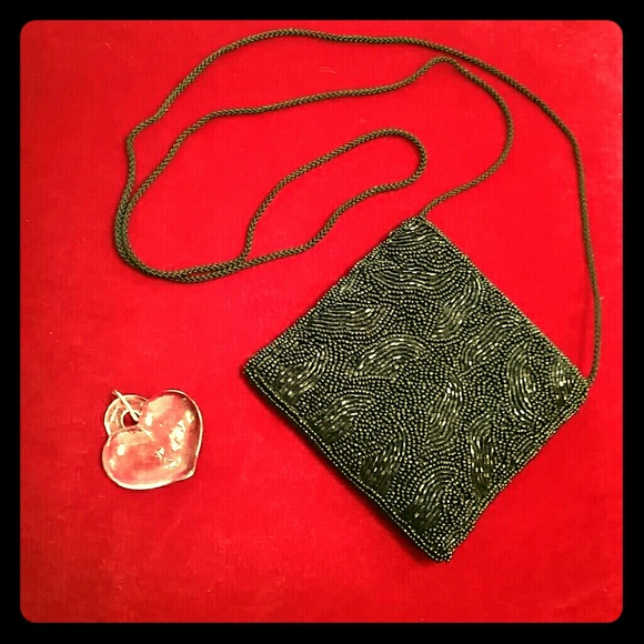 Black Beaded Square Evening Bag 😀HP😀