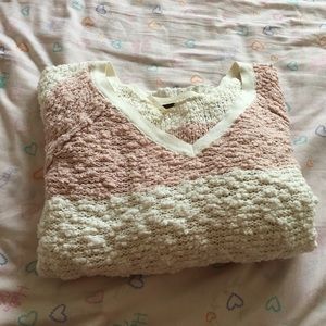 Free people cozy pink/ivory knit stripe sweater