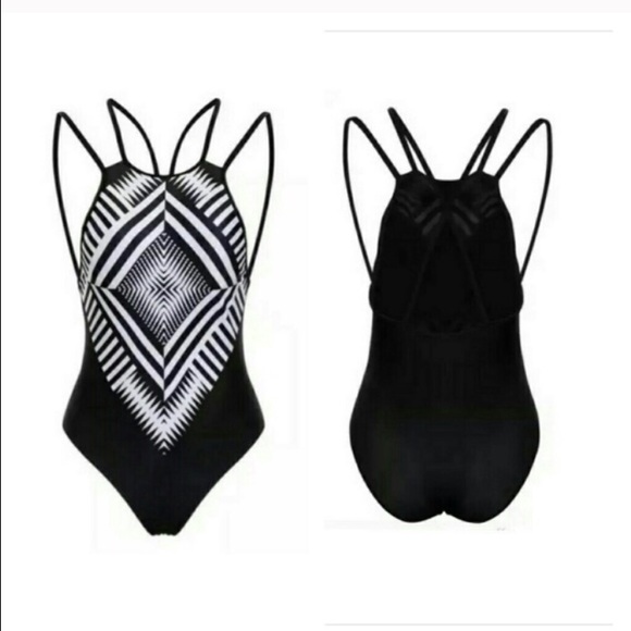 Geometric One Piece Strappy Swimming Suit - Picture 2 of 4