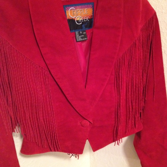 Twisted fringe Red leather suede jacket-